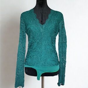Bebe Lace Teal Bodysuit Top
